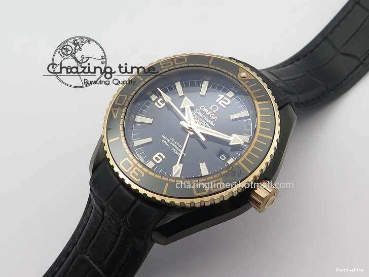 0427 Planet Ocean 45mm GMT DLC RG JHF Best Edition Black Dial On Leather Strap A Soft 8193